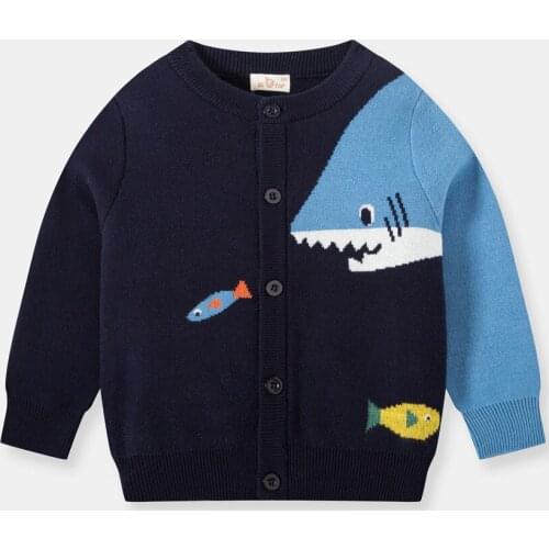 Baby Boys Cartoon Shark Cardigans Kids Winter Sweaters Toddler Boys Christmas Sweater Girls Long-Sleeve Cotton Jumper Knitwear