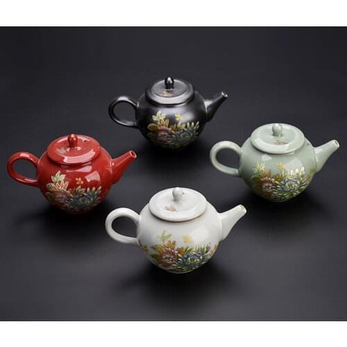 Ceramic Japanese-Style Household Teapot Creative Ceramic Pot Peony Handmade Teapot Kung Fu Tea Set Filter Single Teapot
