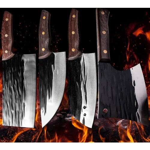 Forged Kitchen Knife Set Handmade Knife Hammer Camping Survival Axe 5cr15mov Stainless steel butcher knife ebony handle Knife