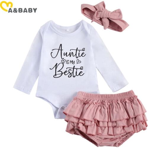 Ma&Baby 0-18M Spring Cute Newborn Infant Baby Girl Clothes Set Letter Long Sleeve Romper Ruffles Shorts Outfits