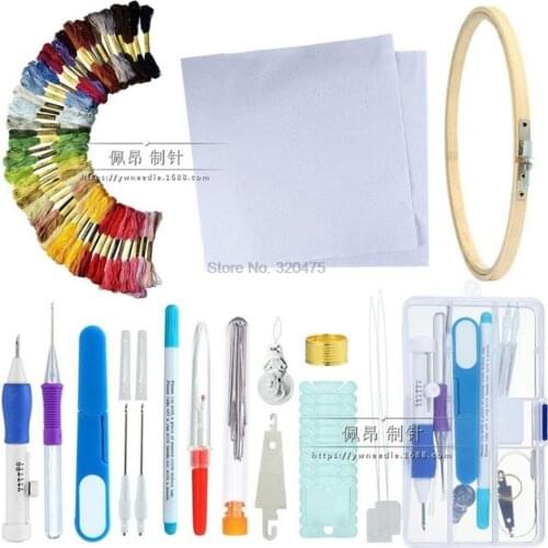 100set Skeins Embroidery Pen Needle Set Thread Punch Stitching Knitting Kit Women Mom DIY Sewing Accessories With Tweezer