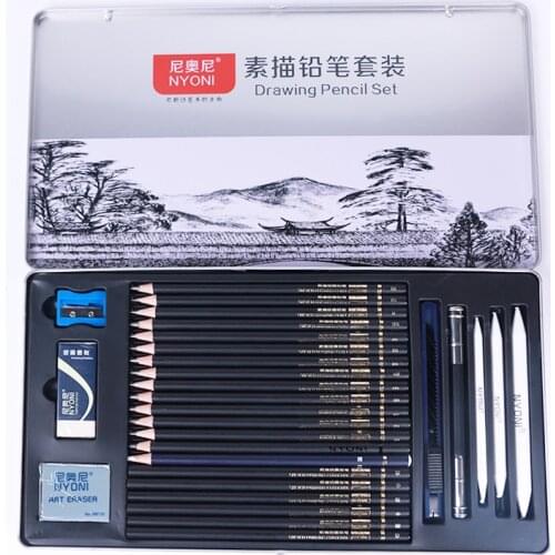 Sketch Pencil 29pieces Sets Drawing Material Tools, Sketching Art Inclouding Graphite orCharcoal Pencils and Blending Stumps etc