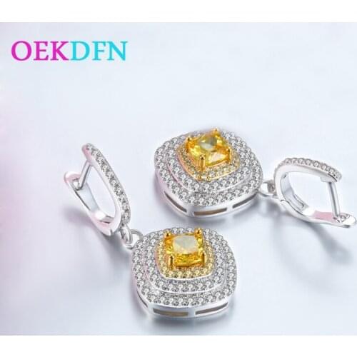 OEKDFN 925 Sterling Silver Earrings Created Moissanite Citrine Gemstone Drop Dangle Earrings Engagement Wedding Fine Jewelry