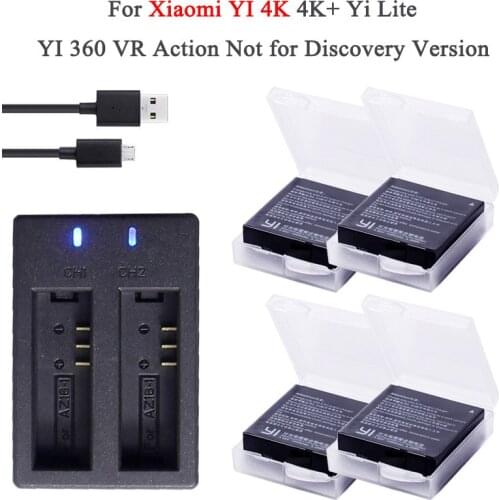 For Xiaoyi yi Original yi 4K action battery pack + USB Dual for xiaomi yi lite battery Charger For xiaomi yi action camera 4k