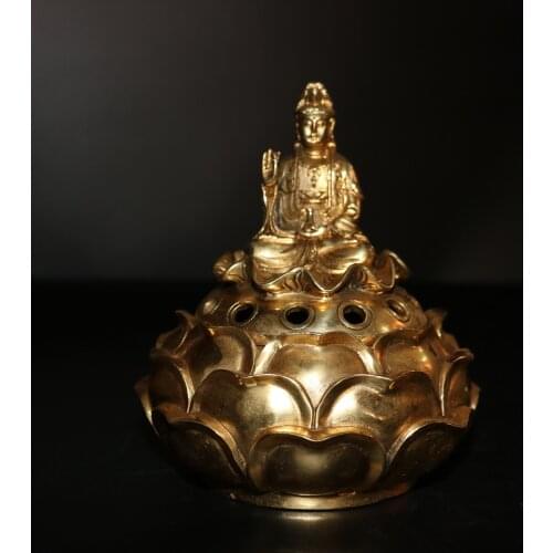 Home Christmas Decorations Gifts,Antique Collection Chinese Brass Guanyin Bodhisattva Censer/Metal Incense Burner,Height 16CM
