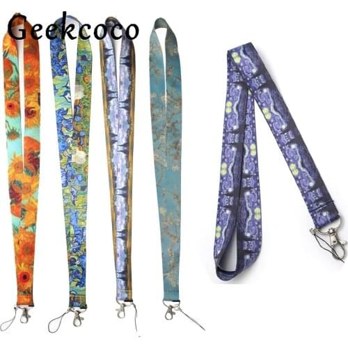 J1157 5pcs/Set Van Gogh Painting Keychain Neck Straps Lanyard For Keys ID Card Pass Mobile Phone USB Badge Holder DIY Hang Rope