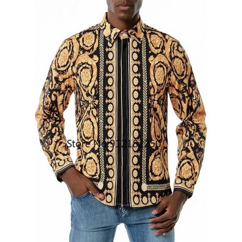 Luxury Royal Shirt Men Baroque Floral Print Long Sleeve Dress Shirt Mens Party Formal Shirts Casual Slim Fit Camisa Masculina