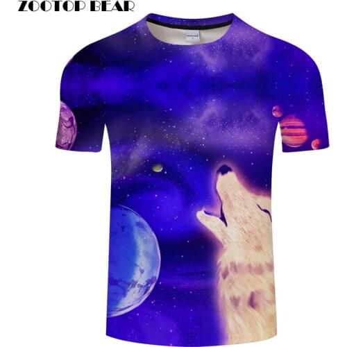 Blue tshirt Men Wolf t shirt Galaxy t-shirt Moon Tee 3D Top Male Camiseta Streetwear Short Sleeve O-neck Hot Dropship ZOOTOPBEAR