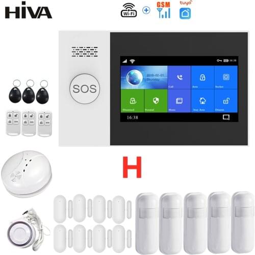 HIVA PG-107 Tuya Alarm System 4.3 Inch Screen WIFI GSM GPRS Burglar Home Security with PIR Motion Sensor & Fire Smoke Detector