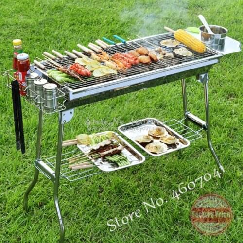 Outdoor Camping BBQ accessories for 5-10 People Stainless Steel Portable Barbecue Rack Folding Charcoal Stove BBQ Grills