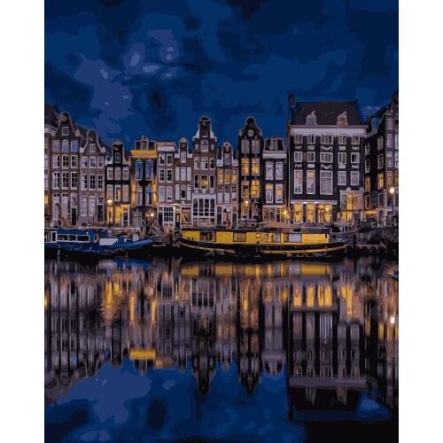 TQX-15 A rare night in Amsterdam DIY Painting By Numbers Acrylic Paint On Linen Digital Painting Wall Art Picture