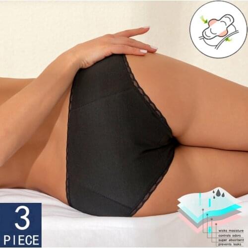 Menstrual Panties Women Physiological Panties 4-Layers Leakproof Female Lingerie Lace Underpants Physiological Period Cotton