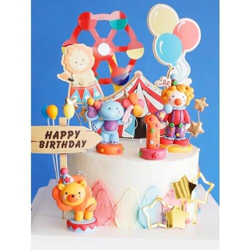 Circus Theme Clown Elephant Lion Balloon Birthday Party Cake Toppers Decorates For Baby Shower Birthday Dessert Kid Love Gifts