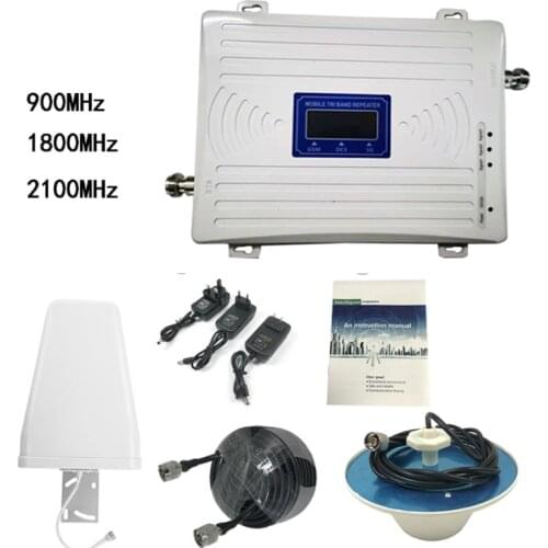 70dB Gain 900 1800 2100 GSM Cellular Repeater 2g 3g 4g Signal Booster GSM WCDMA UMTS LTE 900/1800/2100mhz Tri Band Amplifier