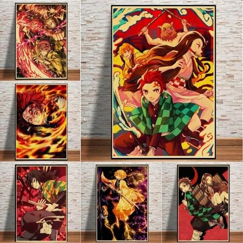 Japanese Anime Demon Slayer Canvas Painting Wall Art Comic Movie Tanjiro Nezuko And Kochou Shinobu Poster And Prints Home Decor