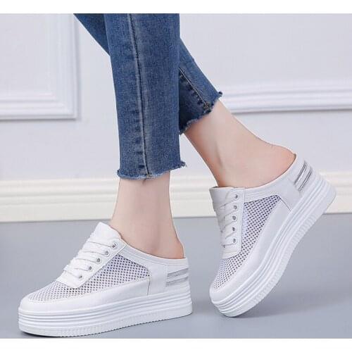 Womens Summer Slippers Hollow Breathable Thick Bottom Half Slippers 35-39