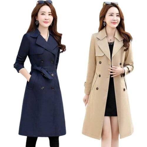 2020 Autumn New Womens Casual Trench Coat With Belt Oversize Double Breasted Vintage Long Windbreaker Female Outwear Loose P348