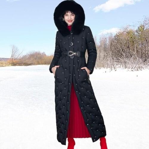 Fit -20℃ 130cm Super long Womens Thick Fluffy Duck Down Coat Female Winter Longer Warm Fluffy Down Parkas Windproof Coats WY254