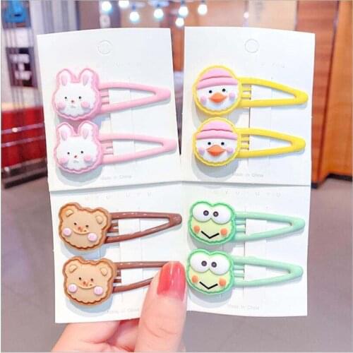 2PCS/Set New Girls Cute Cartoon Rabbit Bear Frog Duck Hairpins Kids Sweet Hair Clips Barrettes Headband Fashion Hair Accessories