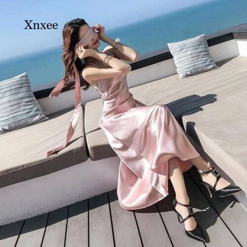 2021 Fashion Summer Elegant Satin Dress for Women Fashion Long Dress Sleeveless Backless Ladies Costume Party