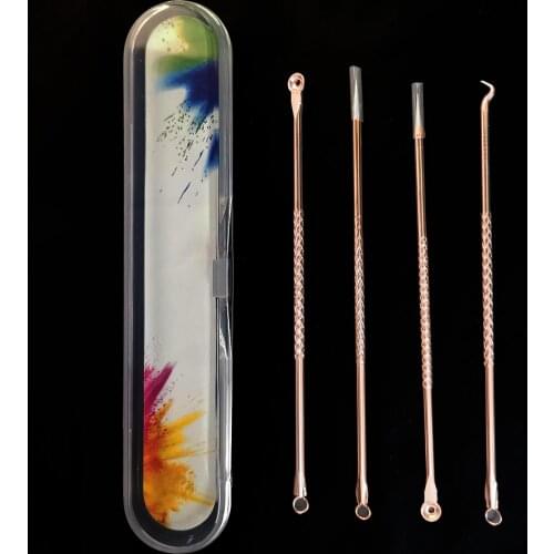 4PCS Acne Blemish Remover Blackhead Extractor Black Dots Cleaner Needles Set Black Spots Pore Cleanser Tool Rose Gold Sliver