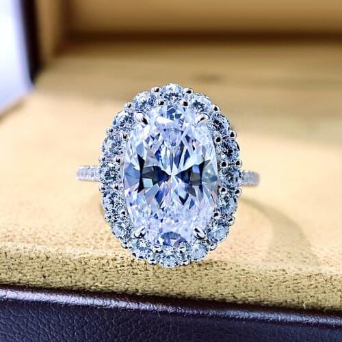 925 Sterling Silver Oval 8*12mm High Carbon Diamond Mosaic Lighting Engagement Ring For Women Fine Jewelry Birthday Gift