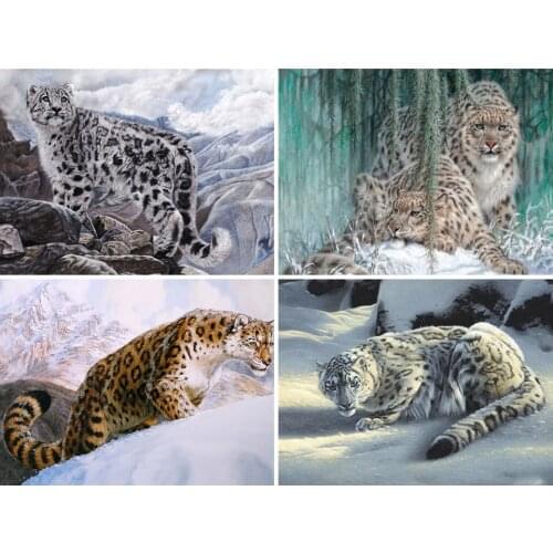 Diy 5D Diamond Painting Animals Leopard Kit Full Drill Square Embroidery Snow Mosaic Art Picture Of Rhinestones Home Decor Sale