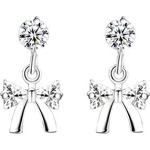 Shining Lovely Bownot Clear Crystal Rhinestones Inlaid Stud Earrings Women Girl Jewelry