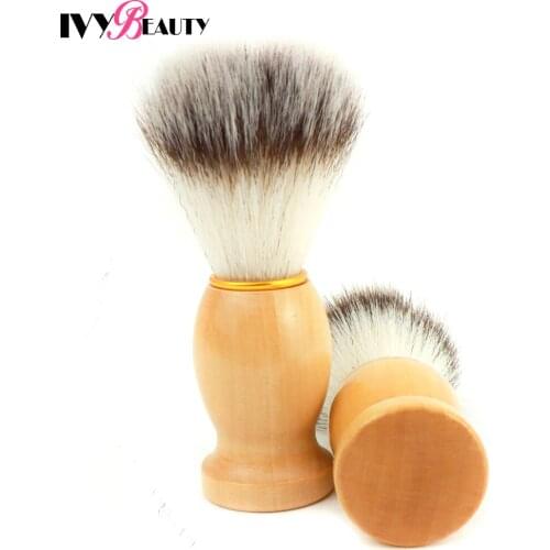 Pure Nylon Mens Shaving Brush With Wooden Handle One Piece Professional Men Face Cleaning Shaving Mask Cosmetics Tool