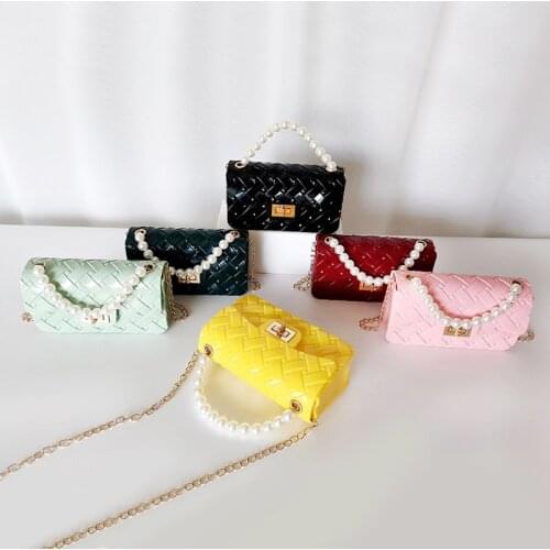 Kids Mini Woven Jelly Bag 2021 Spring Summer PVC Candy Color Crossbody Bags for Baby Girls Small Coin Pouch Little Girl Purses