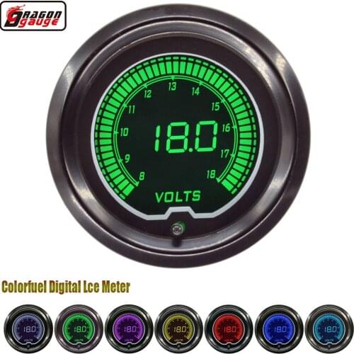 Dragon 52mm Racing Car 7 Colors Backlight LCD Digital Volt Gauge 8-18V Motorboat Speedboat Voltage Meter Free Shipping