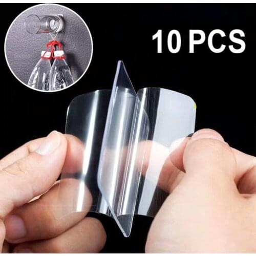 10pcs Double Sided Sticker Tape Hooks Non Marking Free Punching Auxiliary Double Side Adhesive Sticker Hook Waterproof Glue Tape