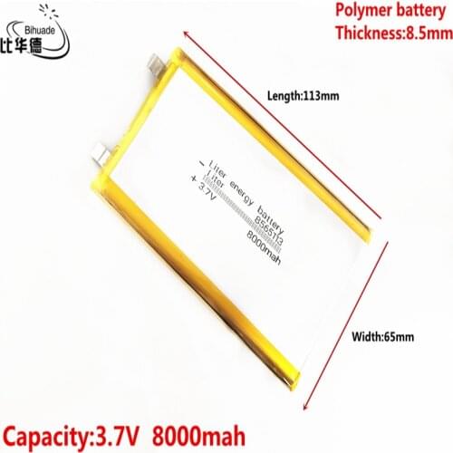 Brand new cell without protective plate 3.7V 8000mAH 8565113 Polymer lithium ion / Li-ion battery for tablet pc BANK,GPS,mp3,mp4
