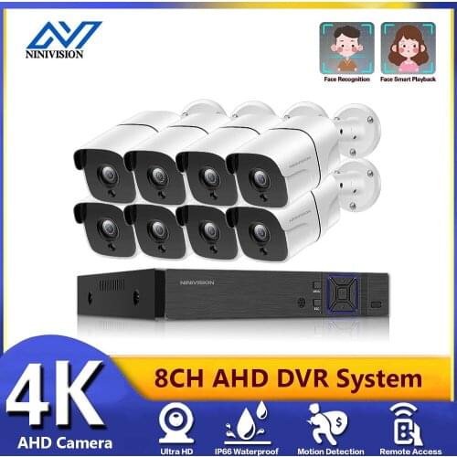 NINIVISION 4K CCTV 8CH Hybrid DVR Video Surveillance System 8MP AHD Camera Kit Day & Night AHD Bullet Camera Kit VGA HDMI Output