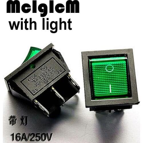 Boat Rocker Switch AC 250V 16A / 20A 125V 6 Pin ON/OFF I/O SPST Snap in with Green Led Light 25mm*31mm Diameter