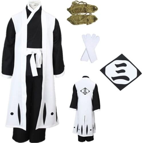 Anime cosplay Bleach Ichimaru Gin Black and white kimono Halloween Cosplay Costume Halloween