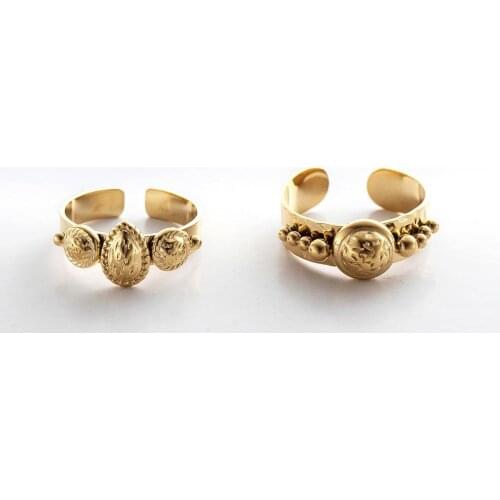 Vintage Stainless Steel Rings Jewelry Gold Metal 18 K Geometry Round Beads Texture Adjustable Ring For Women Friends Party Gift