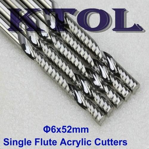 6*52mm Single Flute End Milling Cutter CNC Router Tool Set, High Speed Imported Carbide Mill Cutter Router Bit for Acrylic PVC