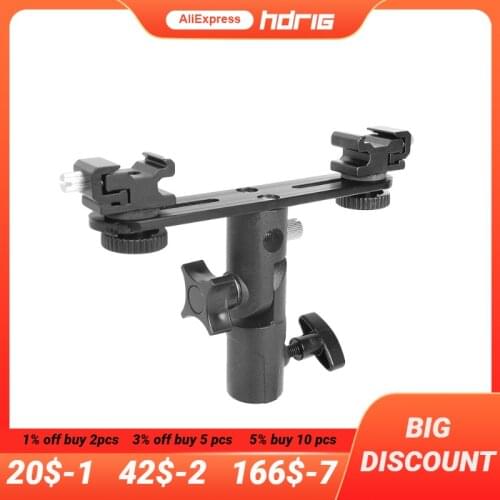 HDRiG Flash Bracket Umbrella Holder Light Stand Bracket with 2 Hot Shoe Mount For Flash Speedlight Photo Studio Accessories
