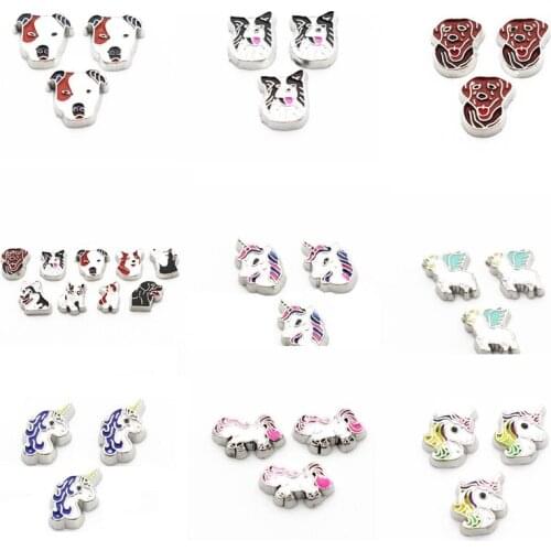 Hot sale 10pcs/lot metal animal dog unicorn alloy Fioating Charms Living Giass Lockets Neckiace Charms Braceiet