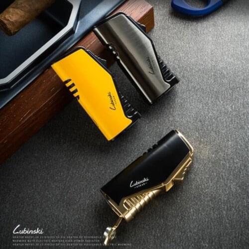 LUBINSKI Metal Cigar Cigarette Tobacco Lighter Triple Torch Jet Flame Refillable Smoking Tool Gift Box W/Cigar Punch For Cohiba