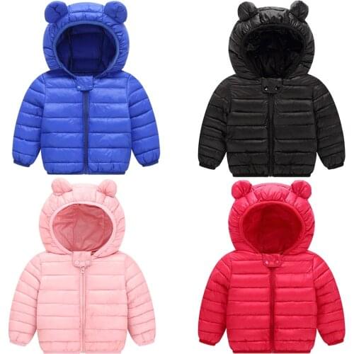 Cute Baby Girls Winter Clothes Kids Light Down Coats with Ear Hoodie Spring Girl Jacket Toddler Children Clothing for Boys Coat