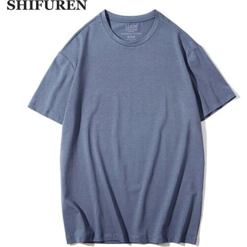 SHIFUREN 2019 New Men T Shirts Crew Neck Tee Shirt Short Sleeve Soft Breathable Causal Male Tees Tops Solid 10 Colors