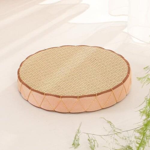 Floor Pillow Eco-Friendly Round Straw Cushion Hand Woven Tatami Floor Mat Yoga Tea Ceremony Meditation Pad