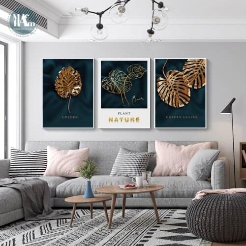 Golden plant leaves Wall art canvas painting Wall Pictures for Living Room Nordic Decoration Pictures morden decor