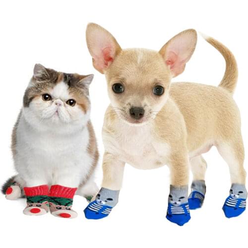 Anti Slip Pet Knits Sock Warm Dog Cat Puppy Shoe Cute Cartoon Skid Socks For Small Dogs Outdoor Wear Slip On Paw Protector Chien