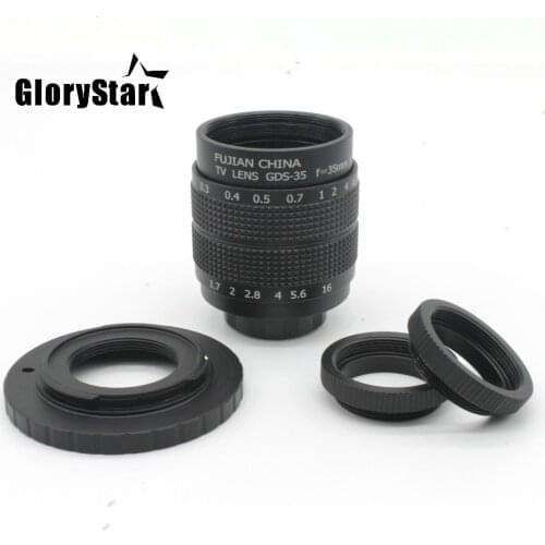 GloryStar New Black 35mm F1.7 CCTV TV Movie lens + Mount for fujin FX +marco