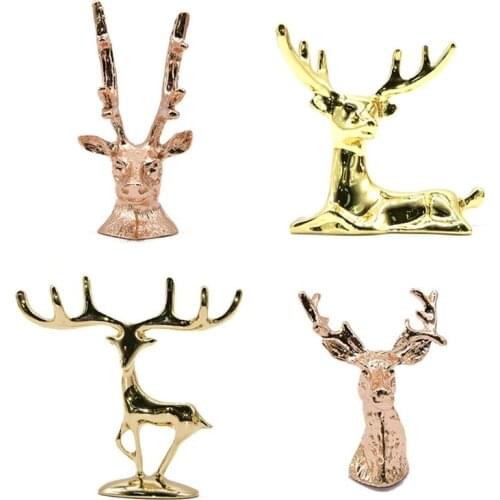 Newest Creative Metal Deer Figurines Nordic Modern Style Reindeer Statue Sculptures Home Office Bookself Decoration Ornament