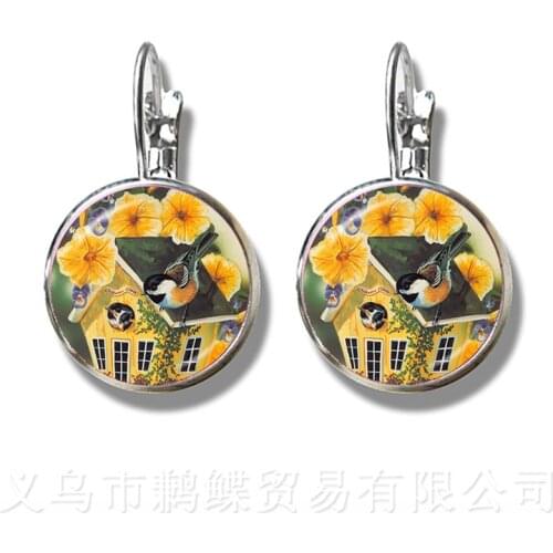 New Beautiful Green Hummingbird Stud Earrings Birds Art Picture 16mm Glass Cabochon Dome Bioshock Infinite Bird Jewelry