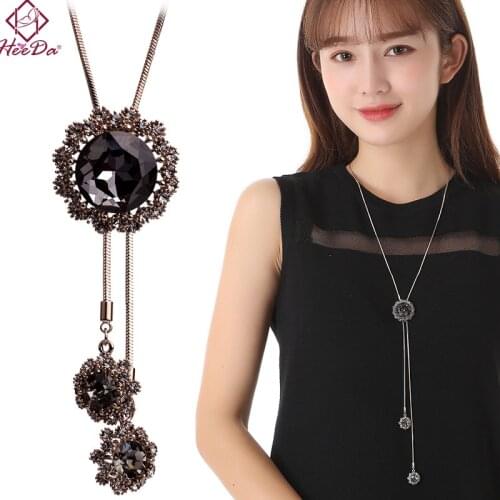 Heeda Japan Korean Graceful Joker Crystal Necklace Fashion Tassel Black Blue Elegant Snake Sweater Chain Autumn Winter Jewelry